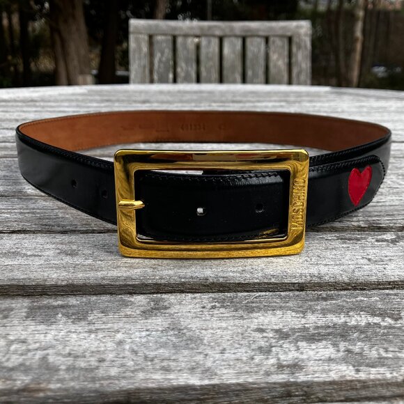 ❤️Moschino Black Leather Belt with Red Heart main image 12
